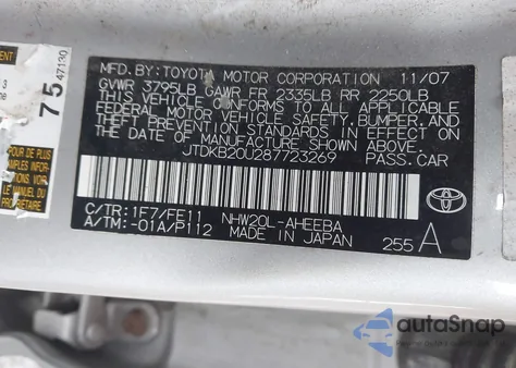 2008 Toyota Prius из США, поврежденный, VIN JTDKB20U287723269